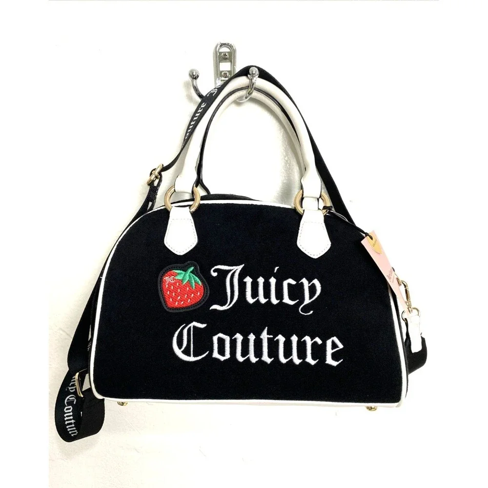 Juicy Couture Sweet N Juicy Apple Satchel Duffle Bag Terry Black Heart Charm